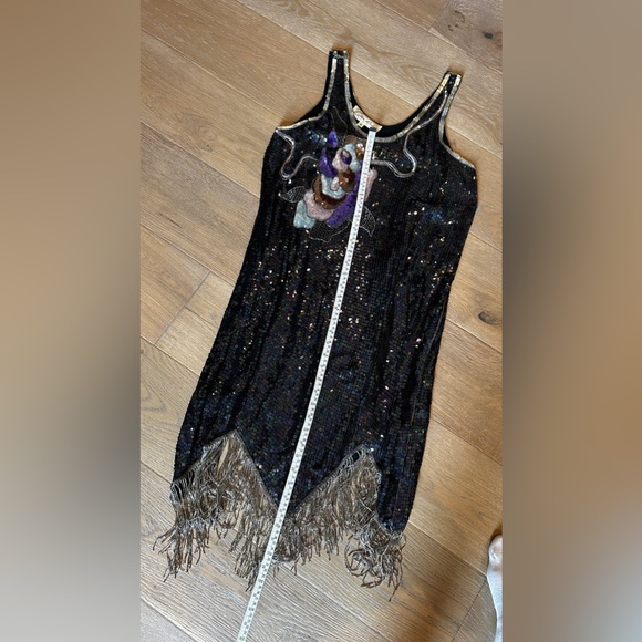 Vintage Gatsby Fringed Roaring 20s Sequin Dress | BLACK | Lillie Rubin | L | EVC - Picture 8 of 13